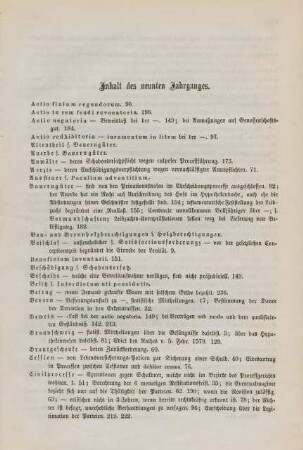Inhalt des neunten Jahrganges