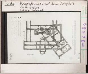 Fulda: Ausgrabungen auf dem Domplatz. Skizze Schöne 1958