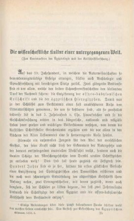 365-390 Die wissenschaftliche Kultur einer untergegangenen Welt : zur Centenarfeier der Ägyptologie und der Keilschriftforschung
