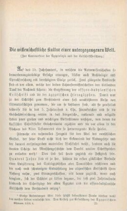 365-390 Die wissenschaftliche Kultur einer untergegangenen Welt : zur Centenarfeier der Ägyptologie und der Keilschriftforschung