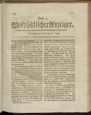 Num. 9. Dienstags, den 29ten Januar. 1799