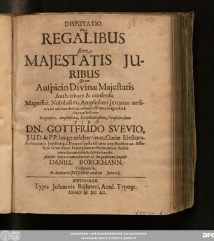 Disputatio De Regalibus sive Maiestatis Iuribus
