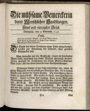 Fünf und vierzigstes Stück. Mittwoch, den 19. Septemb. 1736.