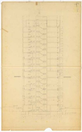 Hochschulbibliothek, Karlsruhe Neubau: Querschnitt Achse 1-2 A-D; 1:50