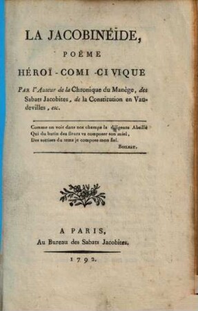 La Jacobinéide : Poëme héroi-comi-civique