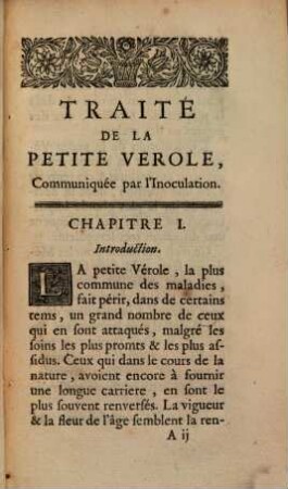 Traité de la petite Verole communiquée par l'inoculation