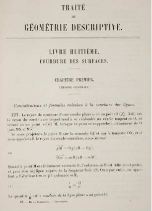 Traité de Géométrie Descriptive. Livre Huitième.