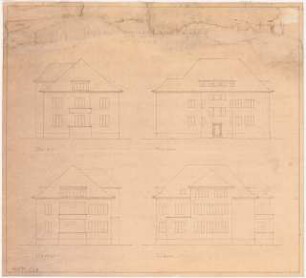 Umbau eines Landhauses Monatskonkurrenz Februar 1933: Aufriss Nordansicht, Ostansicht, Südansicht, Westansicht 1:100