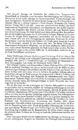Kohlmorgen, Günter :: Johann Füchting und Füchtings Hof in Lübeck, ein Beispiel für die Anfänge sozial wirkenden Kleinwohnungsbaues, (Veröffentlichungen zur Geschichte der Hansestadt Lübeck, Reihe B, 8) : Lübeck, Schmidt-Röhmhild, 1982