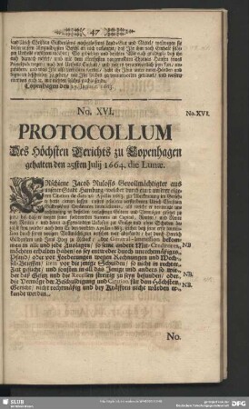 No. XVI. Protocollum Des höchsten Gerichts zu Copenhagen gehalten den 25sten Julij 1664. die Lunae