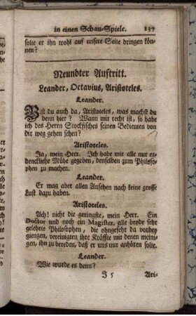 Neundter Auftritt. Leander, Octavius, Aristoteles.