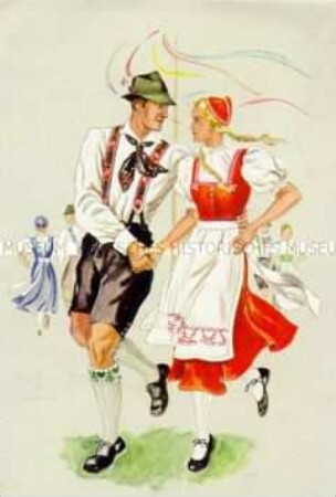 Tanzendes Paar in erzgebirgischer Tracht