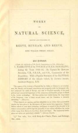 Works on natural science, printed and published by Reeve, Benham, and Reeve. ...