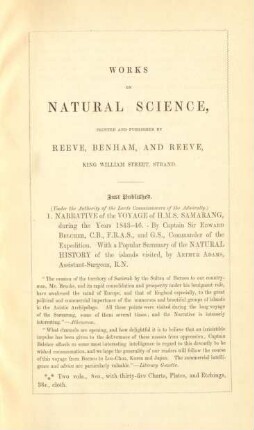 Works on natural science, printed and published by Reeve, Benham, and Reeve. ...