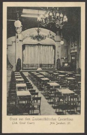 Ansichtskarte "Luisenstädtisches Concerthaus", Saal mit Bühne, Alte Jakobstraße