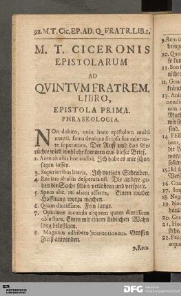 M. T. Ciceronis Epistolarum Ad Quintumfratrem Libro