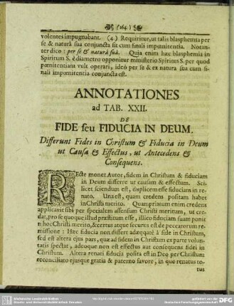 Annotationes ad Tab. XXII. De Fide seu Fiducia In Deum