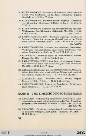 Rahmen und Einrichtungsgegenstände (Nr. 775-842)