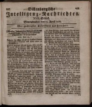 XVII. Stück. Sonnabends: den 25. April 1778.