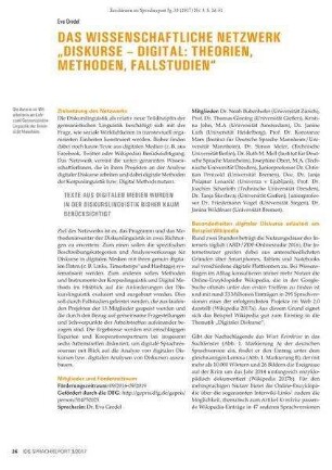 Das wissenschaftliche Netzwerk "Diskurse - digital: Theorien, Methoden, Fallstudien""