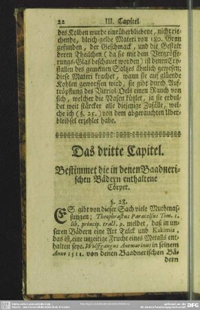 Das dritte Capitel. Bestimmet die in denen Baadnerischen Bädern enthaltene Cörper
