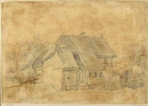 Schmiede (Haus mit Fachwerk bzw. Verbretterung im OG und größtenteils strohgedecktem Dach) in Nickern östlich von Dresden