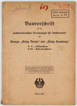 Bauvorschrift maschinenbauliche Einrichtungen für Schiffsbetrieb