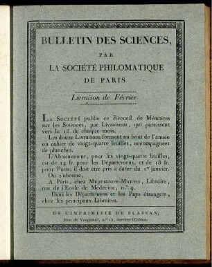 Bulletin Des Sciences, Par La Société Philomatique De Paris. Livraison de Février.
