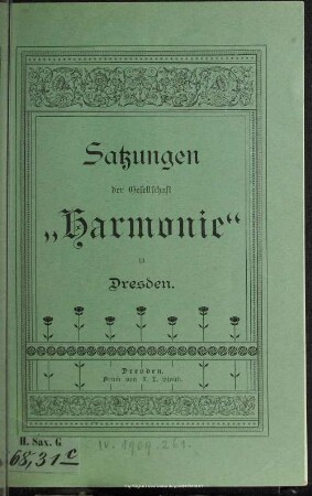 Satzungen der Gesellschaft Harmonie zu Dresden