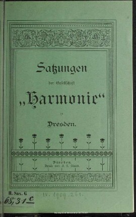 Satzungen der Gesellschaft Harmonie zu Dresden