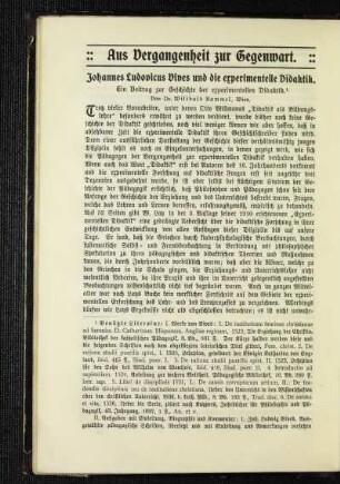 Johannes Ludovicus Vives und die experimentelle Didaktik : ein Beitrag zur Geschichte der experimentellen Didaktik