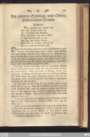 Am zweyten Sonntage nach Ostern, Misericordias Domini.