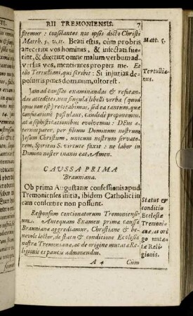 Caussa Prima Brauniana. [Caussa, De primis initiis mutatæ Religionis apud Tremonienses.]