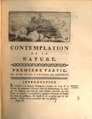 Oeuvres D'Histoire Naturelle Et De Philosophie De Charles Bonnet, De l'Académie Impériale Léopoldine &t de celle de St. Pétersbourg ..., 4,1. Contemplation De La Nature, Part. I - VIII