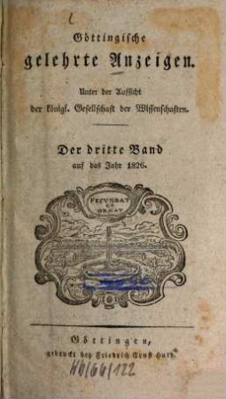 Göttingische gelehrte Anzeigen : unter Aufsicht d. Akademie der Wissenschaften. [88.] 1826, 3