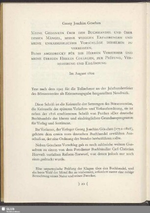Meine Gedanken über den Buchhandel und über dessen Mängel, meine wenigen Erfahrungen und meine unmaßgeblichen Vorschläge dieselben zu verbessern