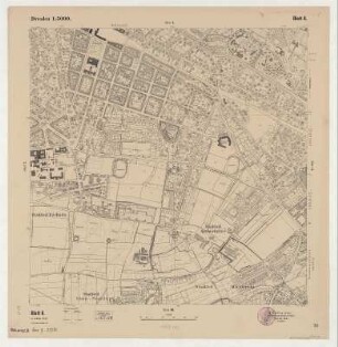 6 : [Dresden Altstadt, Strehlen, Räcknitz, Zschertnitz, Mockritz, Kleinpestitz, Leubnitz-Neuostra], 1938 : 6 : [Dresden Altstadt, Strehlen, Räcknitz, Zschertnitz, Mockritz, Kleinpestitz, Leubnitz-Neuostra]. - 14. Aufl. - 1:5 000. - [Dresden] : Stadtvermessungsamt , 1938. - 1 Kt. : einfarb.