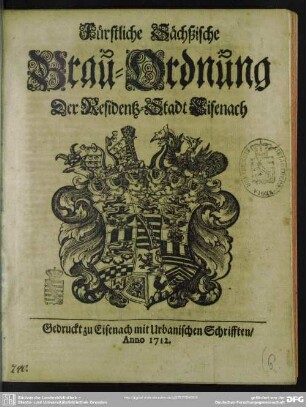 Fürstliche Sächßische Brau-Ordnung Der Residentz-Stadt Eisenach