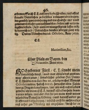 46-52, Chur Pfaltz an Bayrn den 14. Nouembr, 24. Nouembr Anno 1619