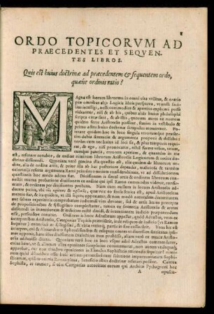 Ordo Topicorum Ad Praecedentes Et Sequentes Libros.