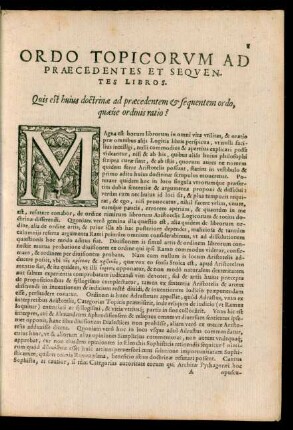 Ordo Topicorum Ad Praecedentes Et Sequentes Libros.