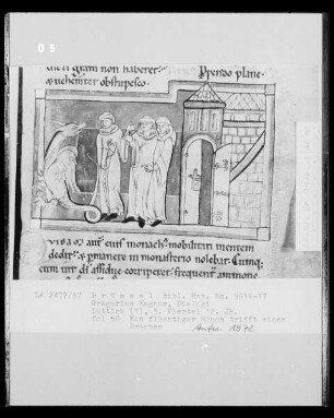 Ms 9916-17, Gregorius Magnus, Dialogi, fol. 50: Ein flüchtiger Mönch trifft einen Drachen