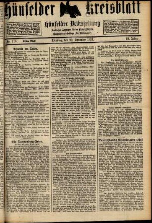 Erste Ausgabe vom Dienstag, den 20. September 1927.