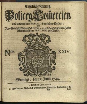 Nro. XXIV, Montags, den 15. Junii 1744