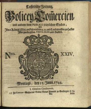 Nro. XXIV, Montags, den 15. Junii 1744