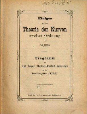 Einiges aus der Theorie der Kurven zweiter Ordnung