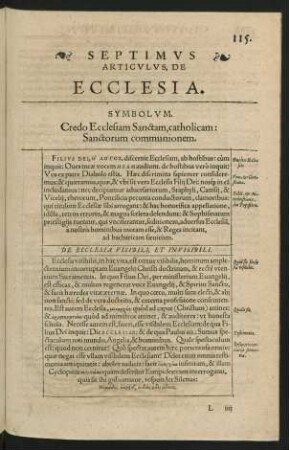 Septimus Articulus, De Ecclesia.