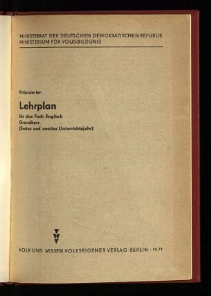 1971: Grundkurs : (Erstes und zweites Unterrichtsjahr)