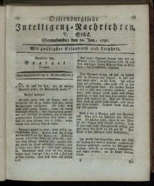V. Stück. Sonnabends: den 30. Jan., 1790.