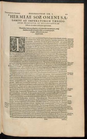 Hermiae Sozomeni Salamini Ad Imperatoruem Theodosium Praefatio, Et Ecclesiasticae historiae ab eodem conscriptae argumentum.